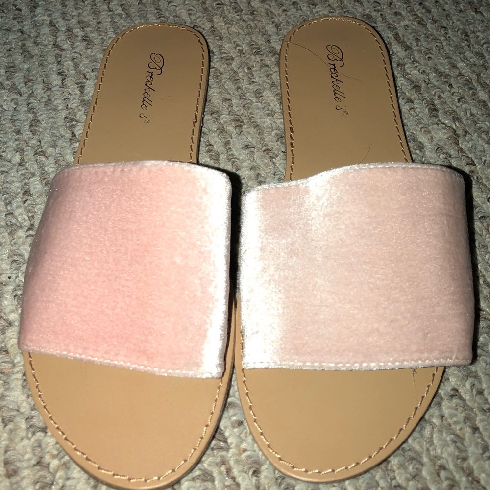 Pink velvet slides